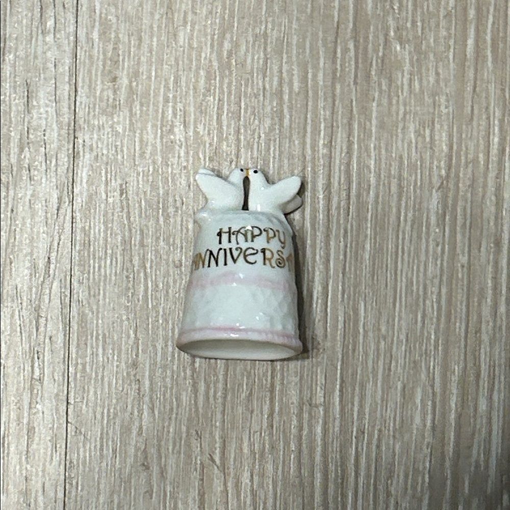 Enesco Happy Anniversary Porcelain Thimble with Doves - White and Pink 1.5in